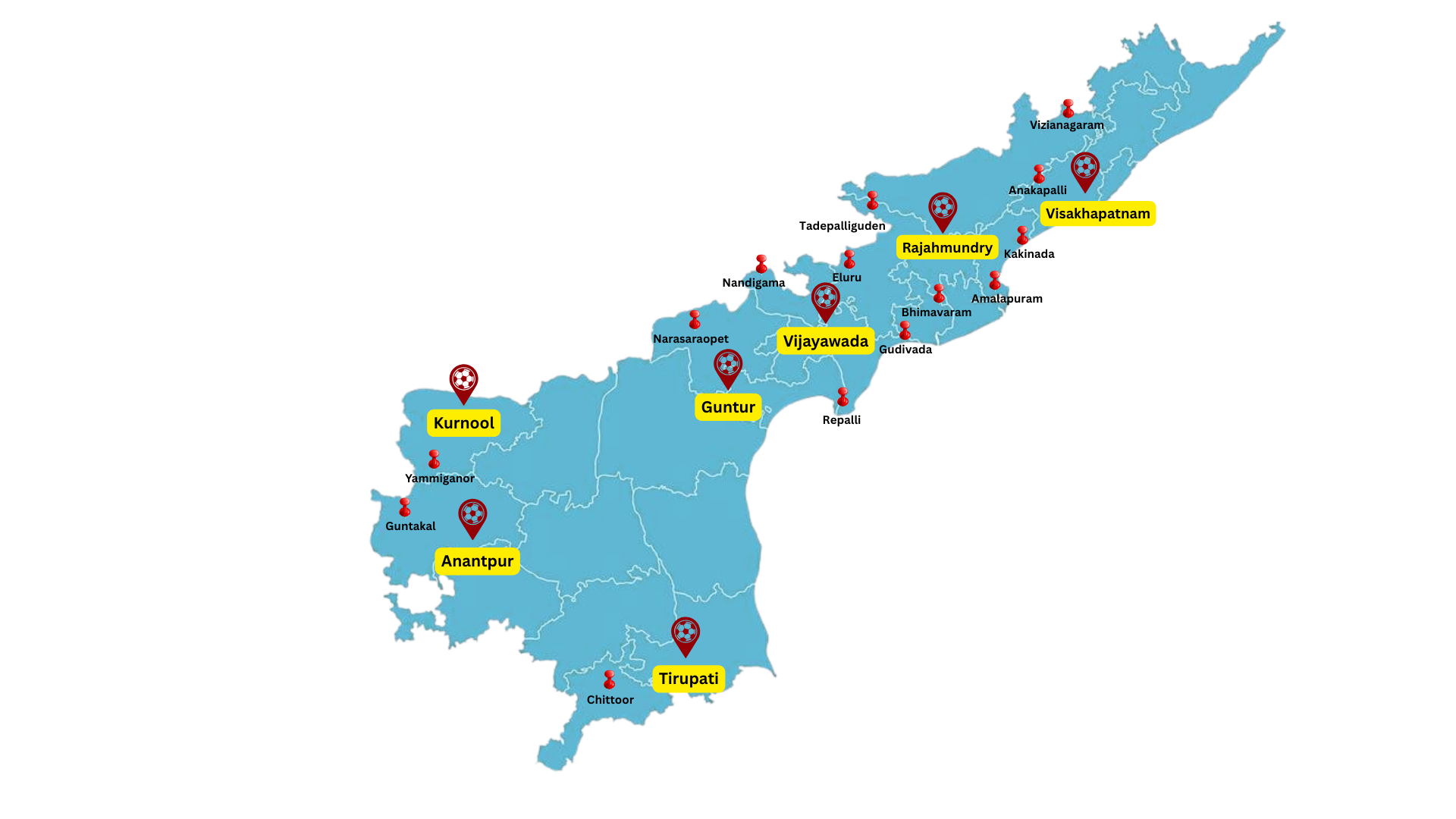 Northeast India map with 7 states highlighted and trial cities marked