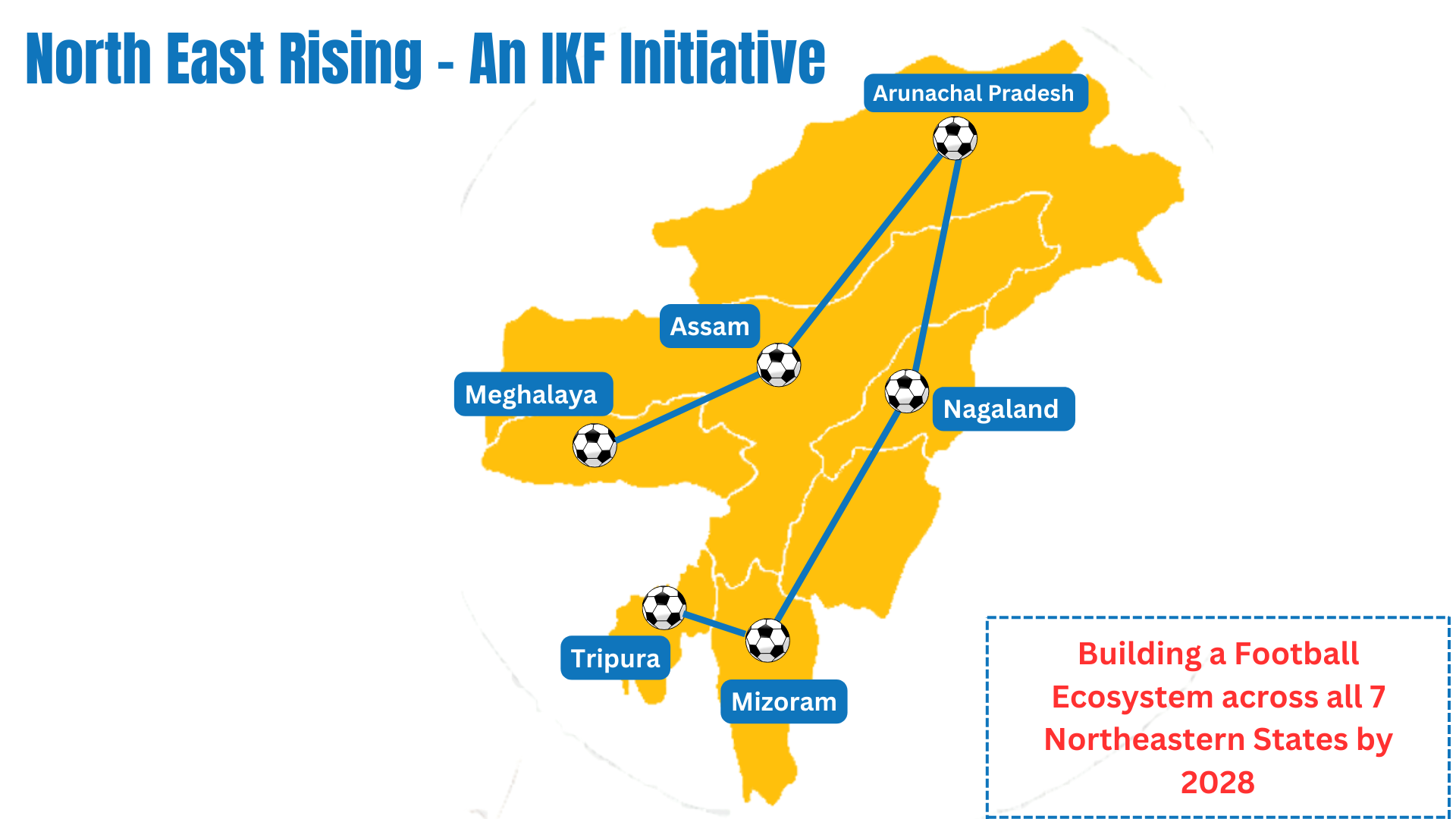 Northeast India map with 7 states highlighted and trial cities marked