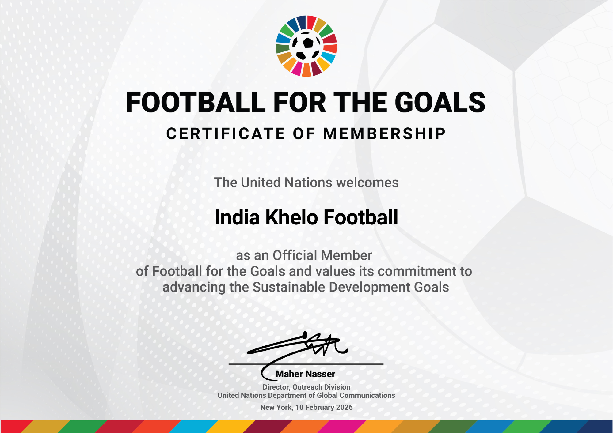 IKF UN Football for the Goals Certificate